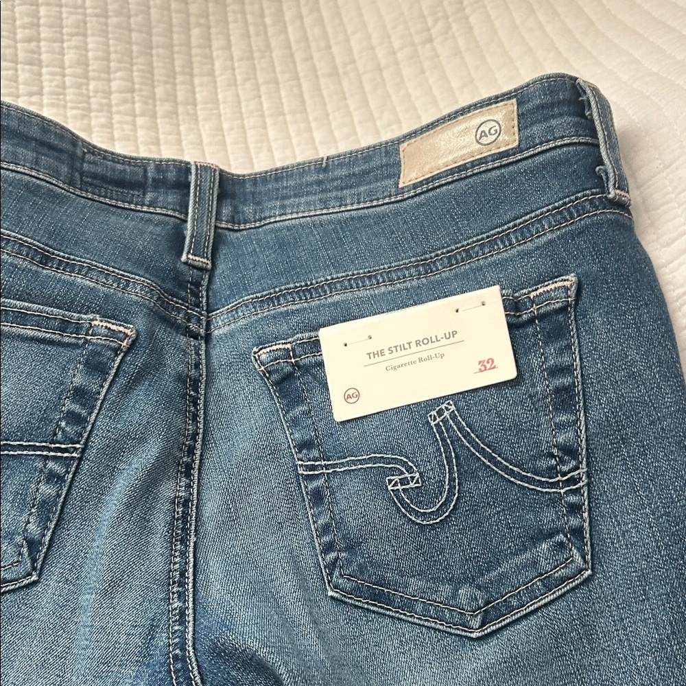 Ag Adriano Goldschmied Women's Mid-Blue Roll-Up Jeans